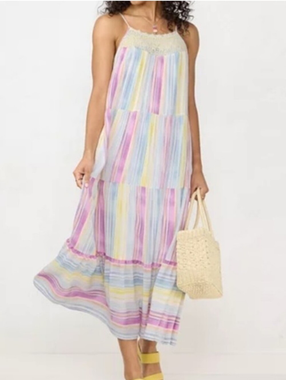 πΏπLC Lauren Conrad Striped Plus Size Maxi Dress with Lace Yoke Size 3X ππΏ - Picture 2 of 12